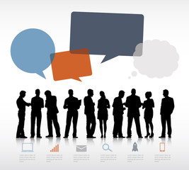 Poster - Silhouettes of Business People and Empty Speech Bubbles