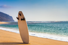 Surfboard On The Wild Beach