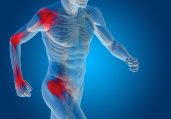 conceptual human body anatomy pain on blue