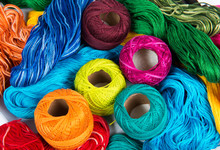 Several Color Spools Of Thread For Embroidery