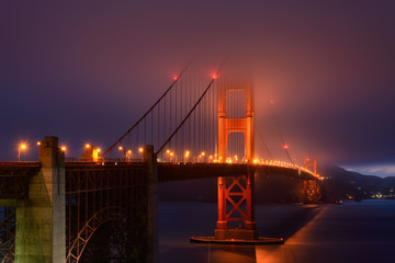 Wall Mural - Illumination in fog, Golden Gate bridge, San Francisco