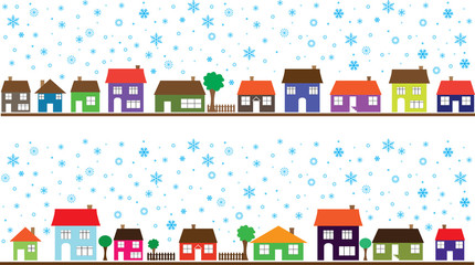 Wall Mural - Colored neighborhood with snowflakes