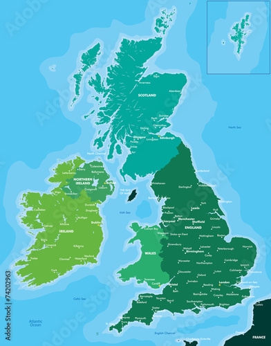 Naklejka samoprzylepna Mapa kolorów Wielkiej Brytanii i Irlandii