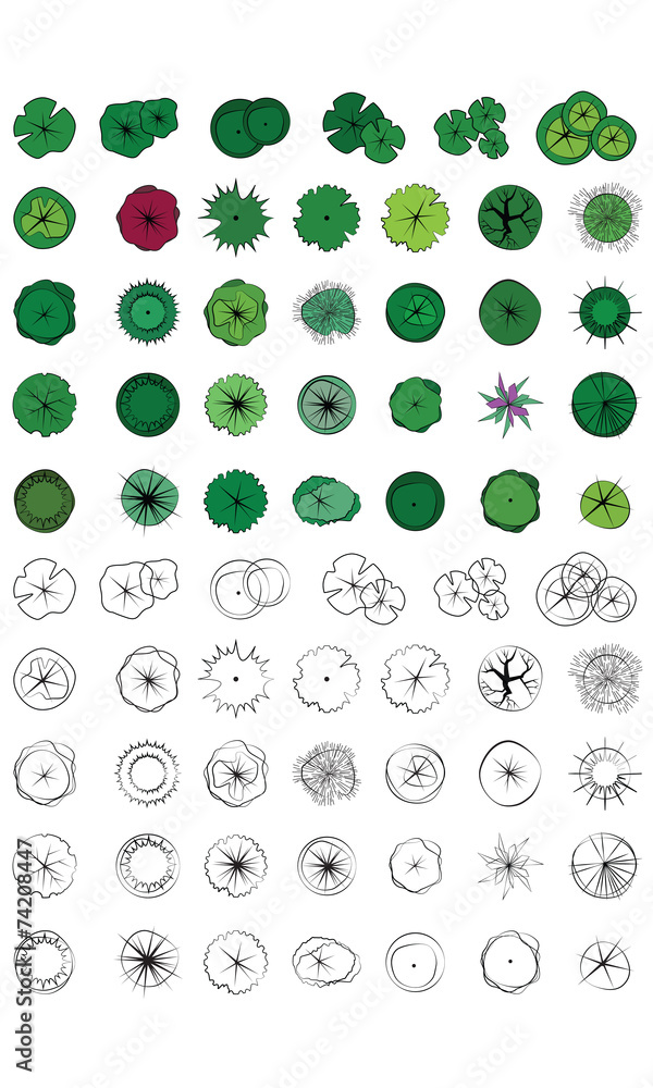 Landscape Design Symbols, Trees Top View, Vector Stock Vector | Adobe Stock