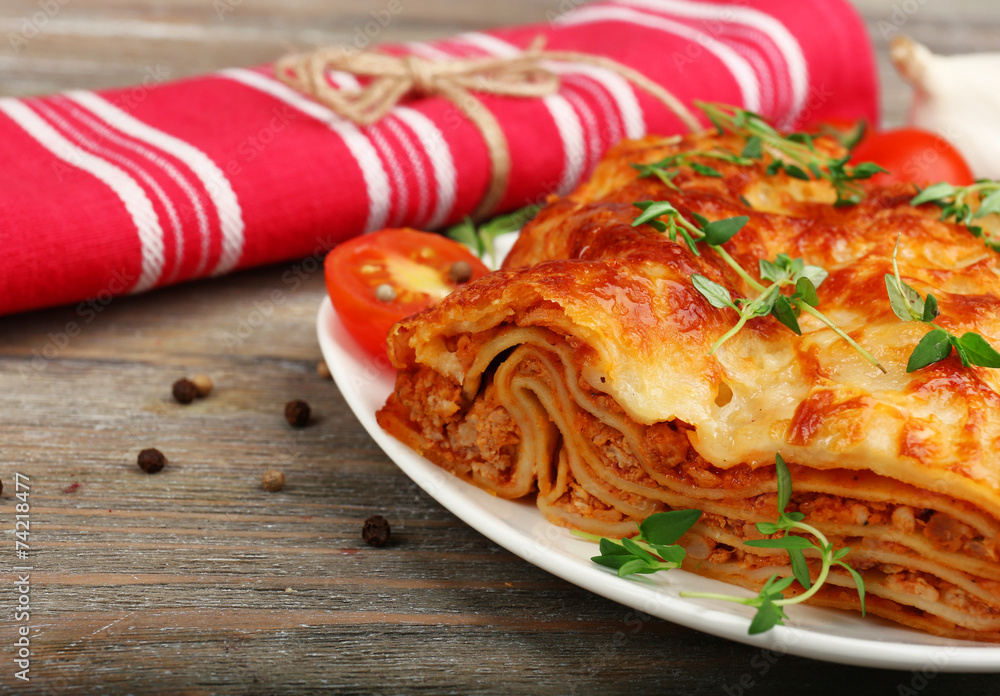 Portion of tasty lasagna, close-up