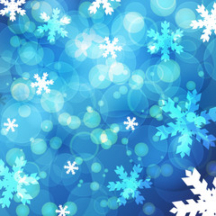 abstract blurred lights and snowflakes background. vector illust