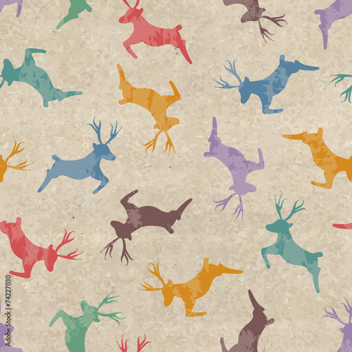 Obraz w ramie Retro Christmas seamless pattern with deers