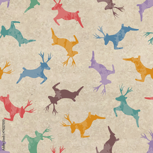 Nowoczesny obraz na płótnie Retro Christmas seamless pattern with deers