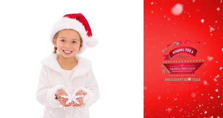 Poster - Composite image of festive little girl holding snowflake