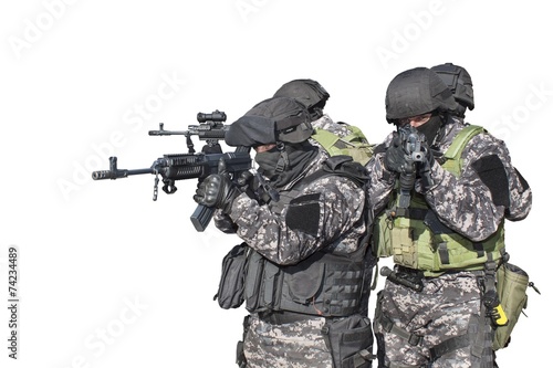 Foto  detail aiming the lens, police swat, isolated on white