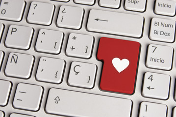 Wall Mural - love concept, heart shape keyboard key.