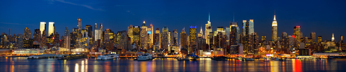 Manhattan skyline panorama at night, New York