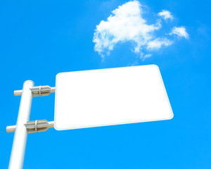 Blank road sign board  on blue sky background - looking up view