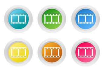 Wall Mural - set of rounded colorful buttons with movie symbol