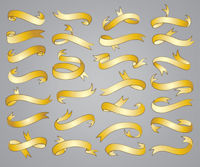 sets of ribbon banners in gold vector illustration