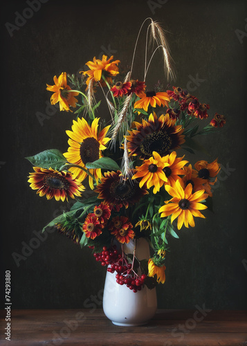 Obraz w ramie Jesienna kompozycja słoneczników