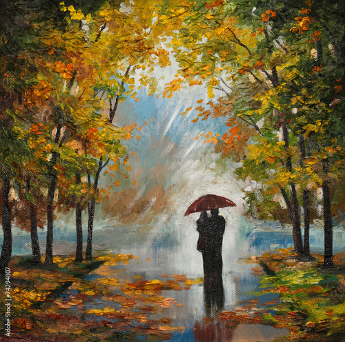 Plakat na zamówienie oil painting on canvas - couple in the forest