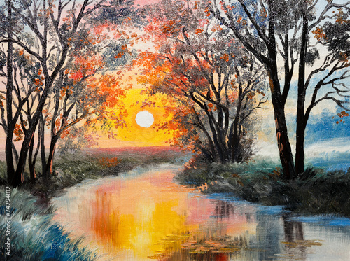 Naklejka dekoracyjna oil painting on canvas - the river