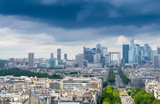 Fototapeta Paryż - Business district of Paris. La Defense, aerial view on a cloudy