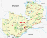 Fototapeta  - zambia road and national park map