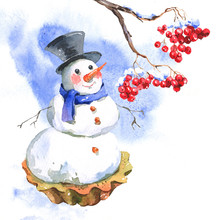 New Year Card With Snowman Cupcakes