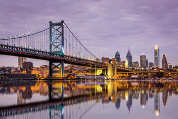Fototapete - Ben Franklin bridge and Philadelphia skyline