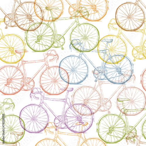 Naklejka ścienna Vintage Bicycle Hand Drawn Seamless Pattern