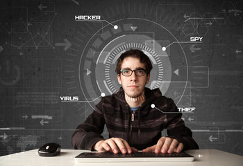 Aufkleber - Young hacker in futuristic enviroment hacking personal informati