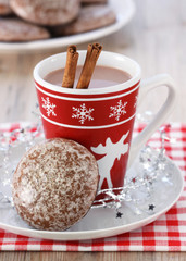 Wall Mural - Gingerbread and hot chocolate at Christmas