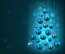 Christmas Tree With Blue Christmas Balls.