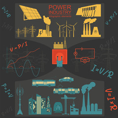 Wall Mural - Power energy industry infographic, electric systems, set element