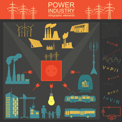 Wall Mural - Power energy industry infographic, electric systems, set element