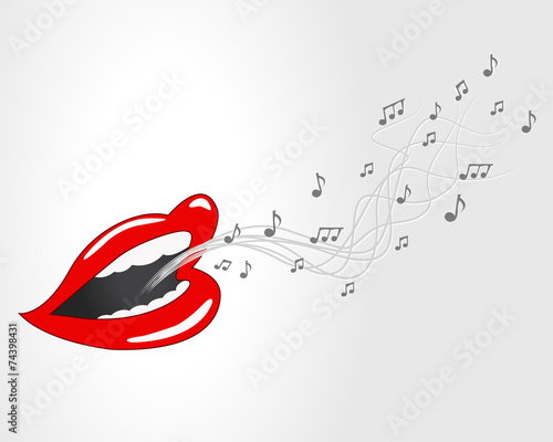 Naklejka - mata magnetyczna na lodówkę Mouth, lips - vector, music, sing, notes