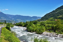 Italian Alps-bike Trail In Merano And River Adige