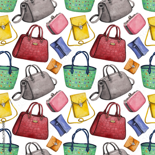 Watercolor Handbag Illustrations Seamless Pattern This Stock Watercolor Handbag Illustrations Seamless Pattern