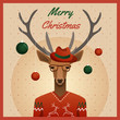 Hipster deer with hat and christmas balls