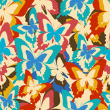 Vintage background seamless pattern with colorful butterflies