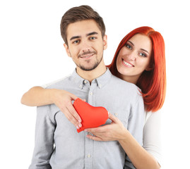 Poster - Loving couple with heart isolated on white