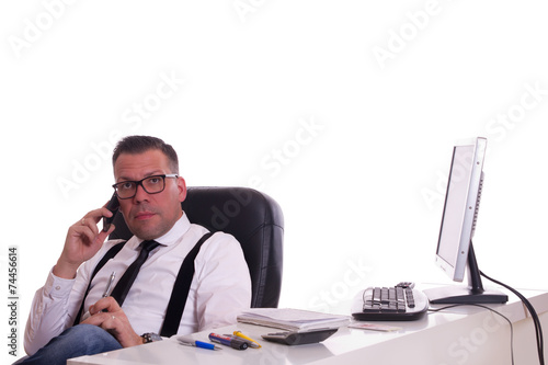 Chef beim telefonieren kaufen Sie dieses Foto und finden Sie ähnliche