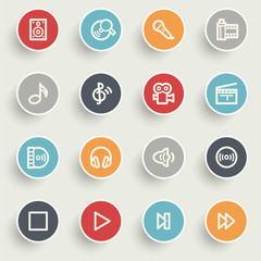 Poster - Audio video contour icons on color buttons.