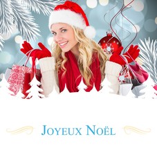 Aufkleber - Composite image of happy festive blonde with shopping bags