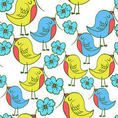 Wall Mural - pattern with bright beautiful birds print