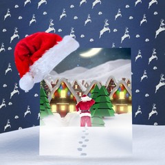 Aufkleber - Composite image of santa delivery presents to village