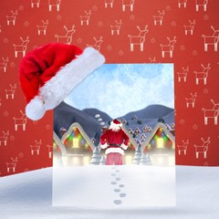 Aufkleber - Composite image of santa delivery presents to village