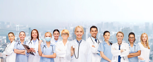 Wall Mural - team or group of female doctors and nurses