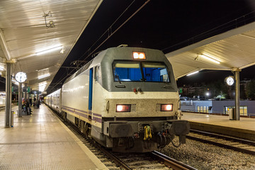 Poster - A night train in Girona station - Spain