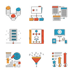 Aufkleber - Big data and network analysis line icons set