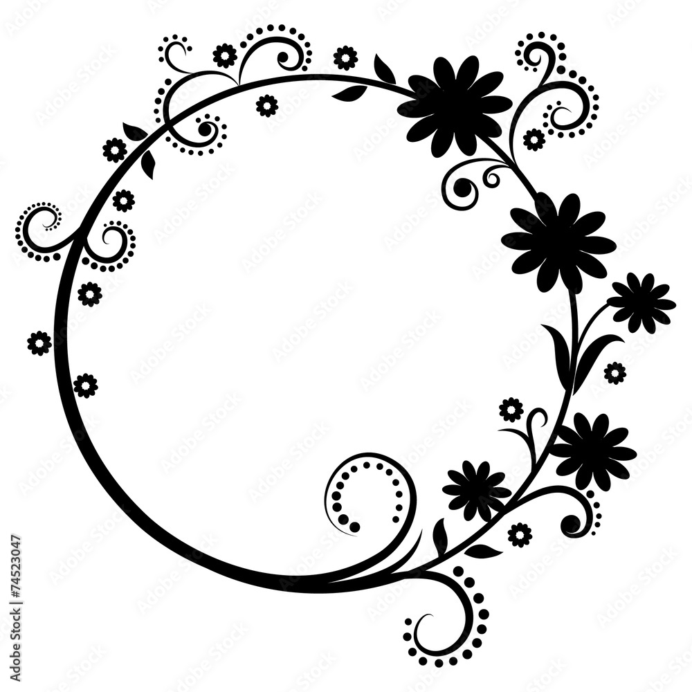 Black and white floral round frame Stock Vector | Adobe Stock