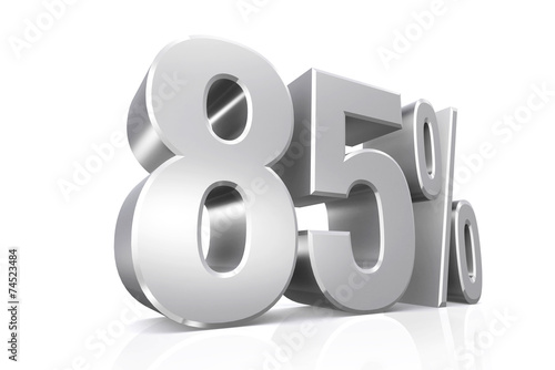 Cuadros en Lienzo 3D render text in 85 percent in silver.