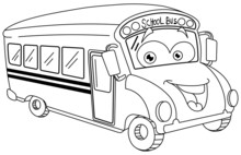 Outlined School Bus Cartoon